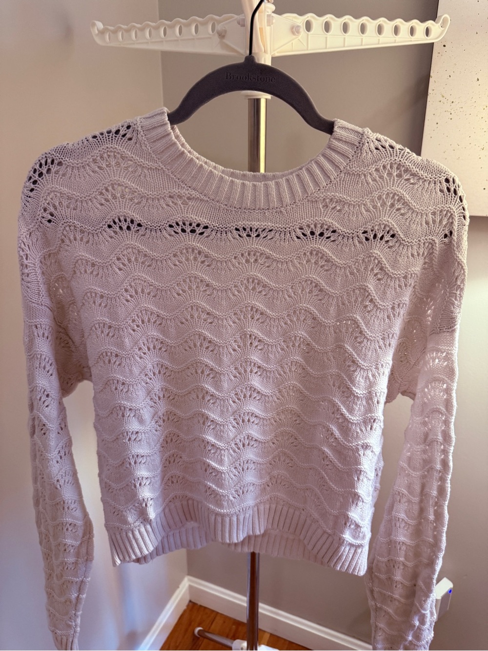 Hollister White Open-Knit Crew Sweater
